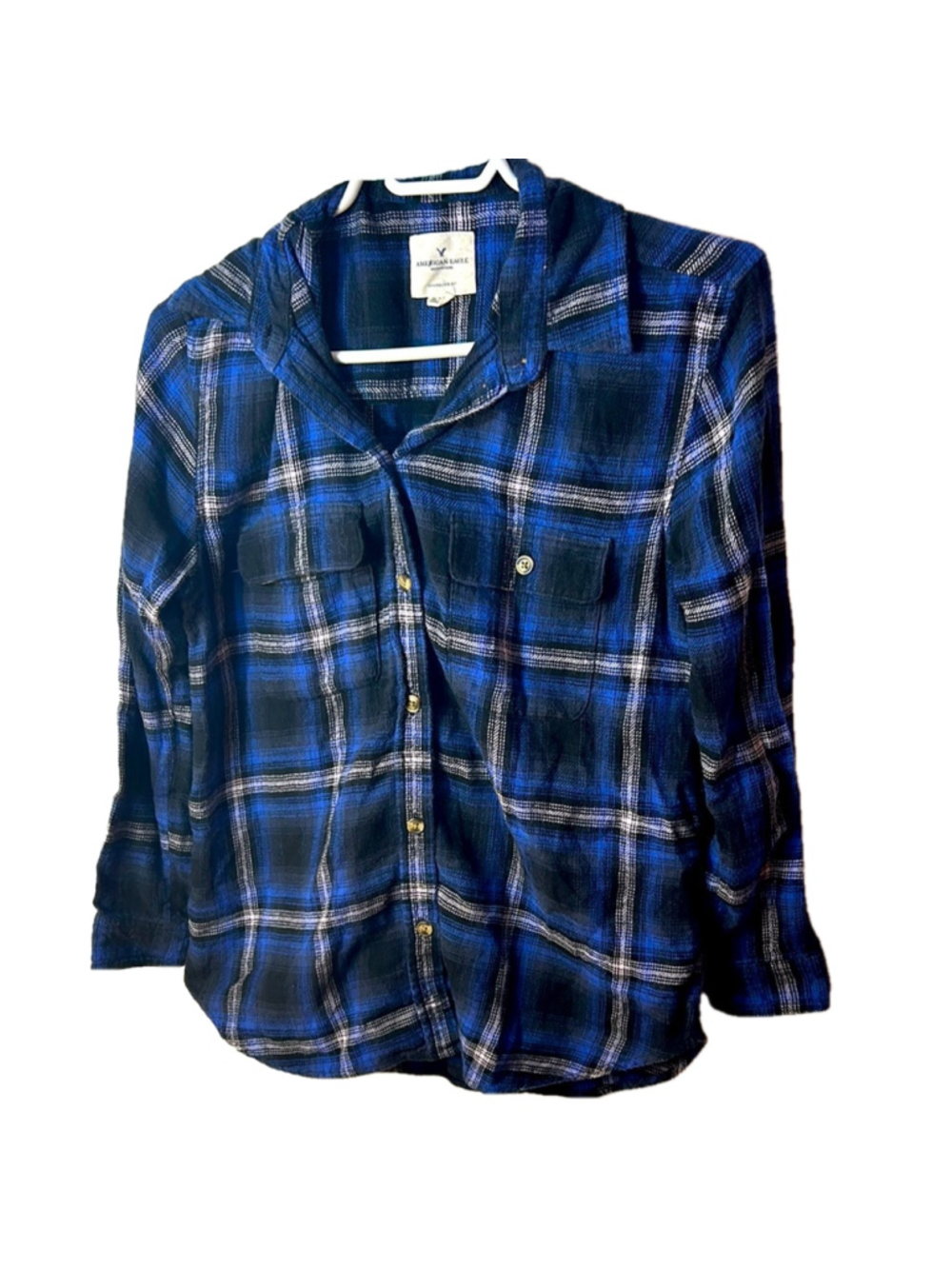 American Eagle Blue Plaid women’s button down Shirt size XS